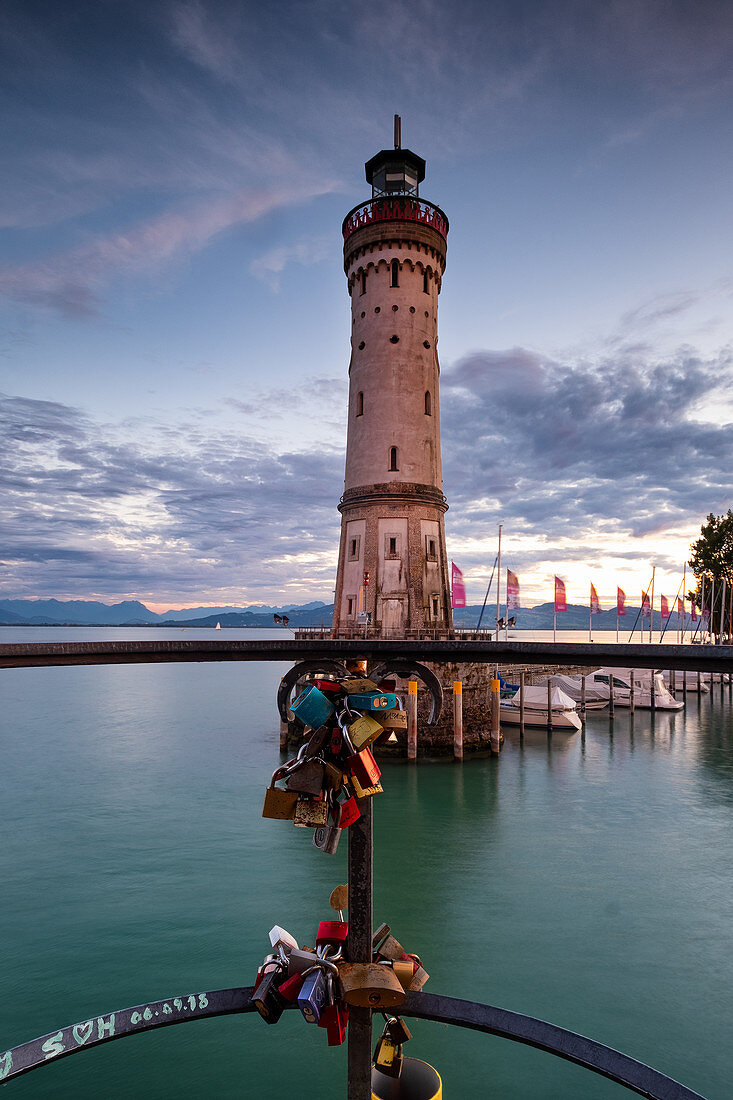 View of the lighthouse at the port of Lindau, Bavaria, Germany, Europe