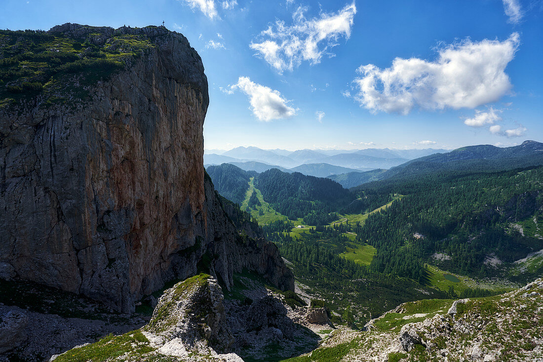 The Rote Wand dominates the view of the Wurzeralm, Upper Austria, Austria.