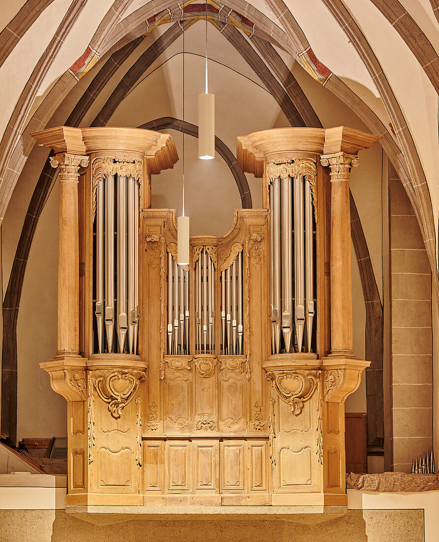 Barocker Orgelprospekt, St. Johann Baptist, Bad Honnef/Rhein, Nordrhein-Westfalen, Deutschland