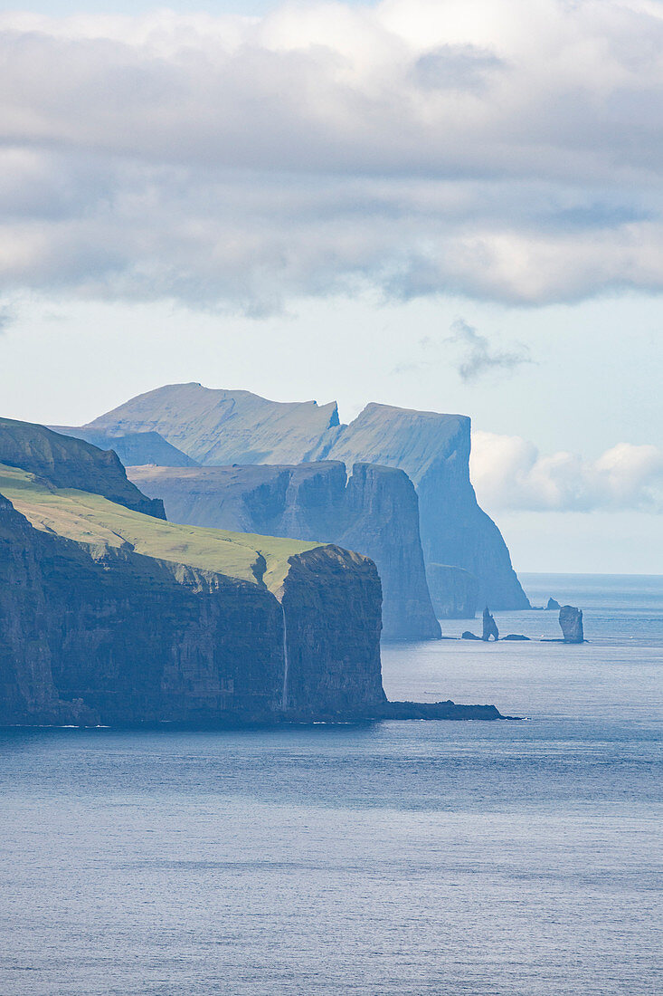 Steep coast and cliffs at Cape Kallur, northern tip of the island Kalsoy, Faroe Islands