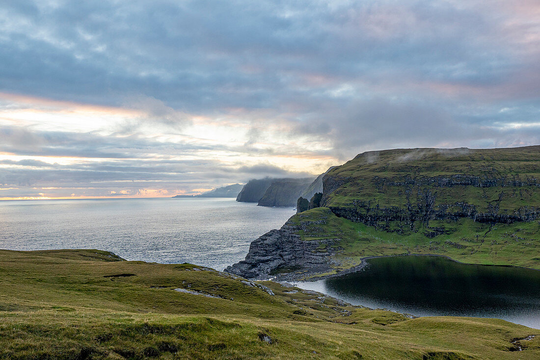 Evening mood on the Leitisvatn, also called Sørvágsvatn, Vágar, Faroe Islands.