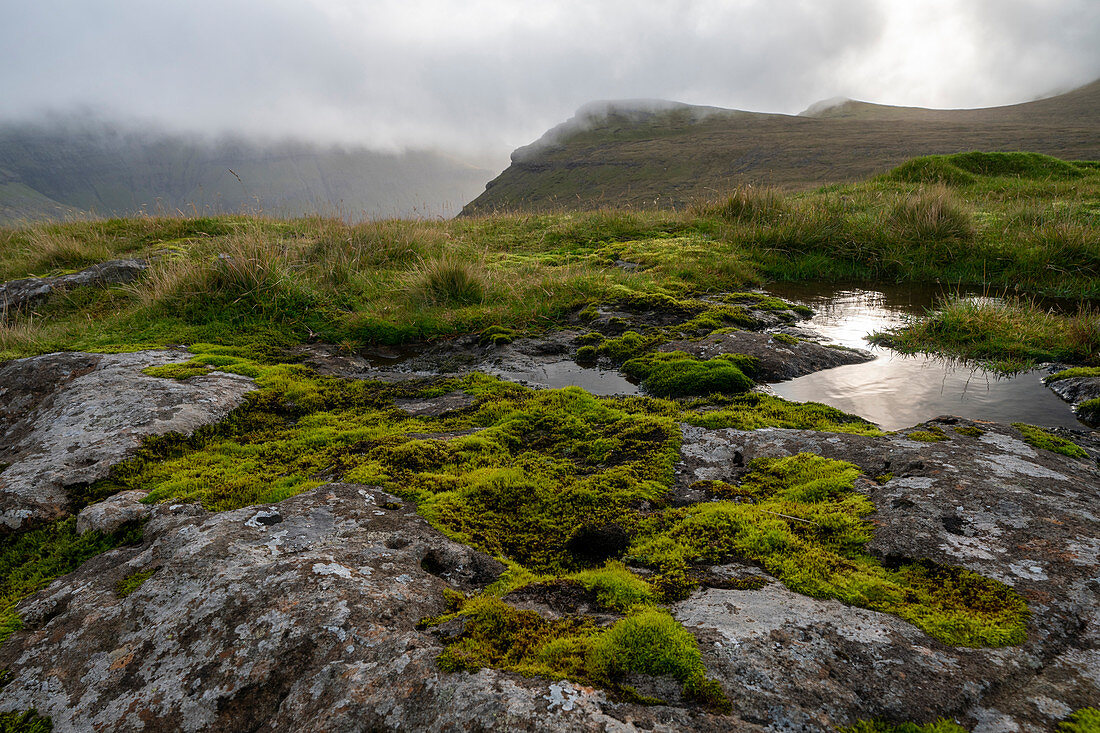 Raised moor on the island of Sreymoy in the Faroe Islands,