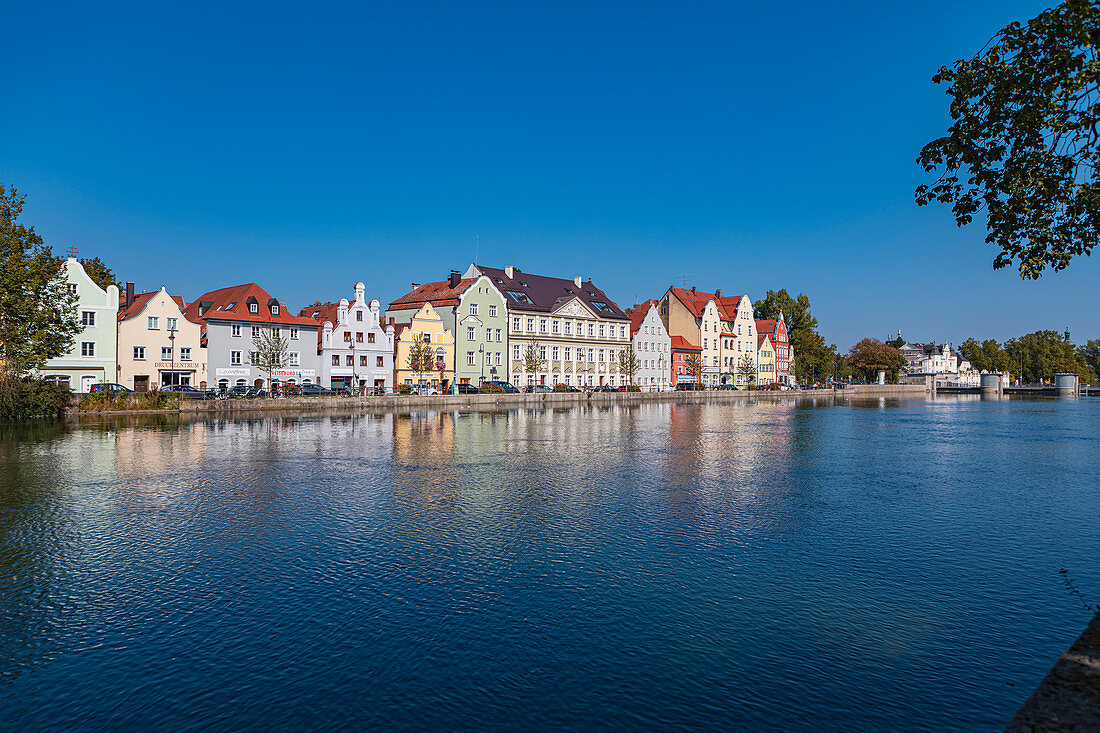 Isargestade on the banks of the Isar in Landshut, Bavaria, Germany