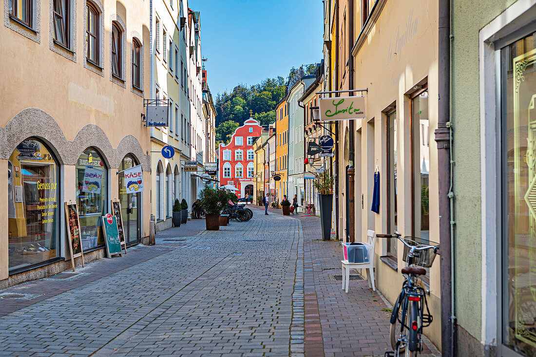 Schirmgasse in the old town of Landshut, Bavaria, Germany
