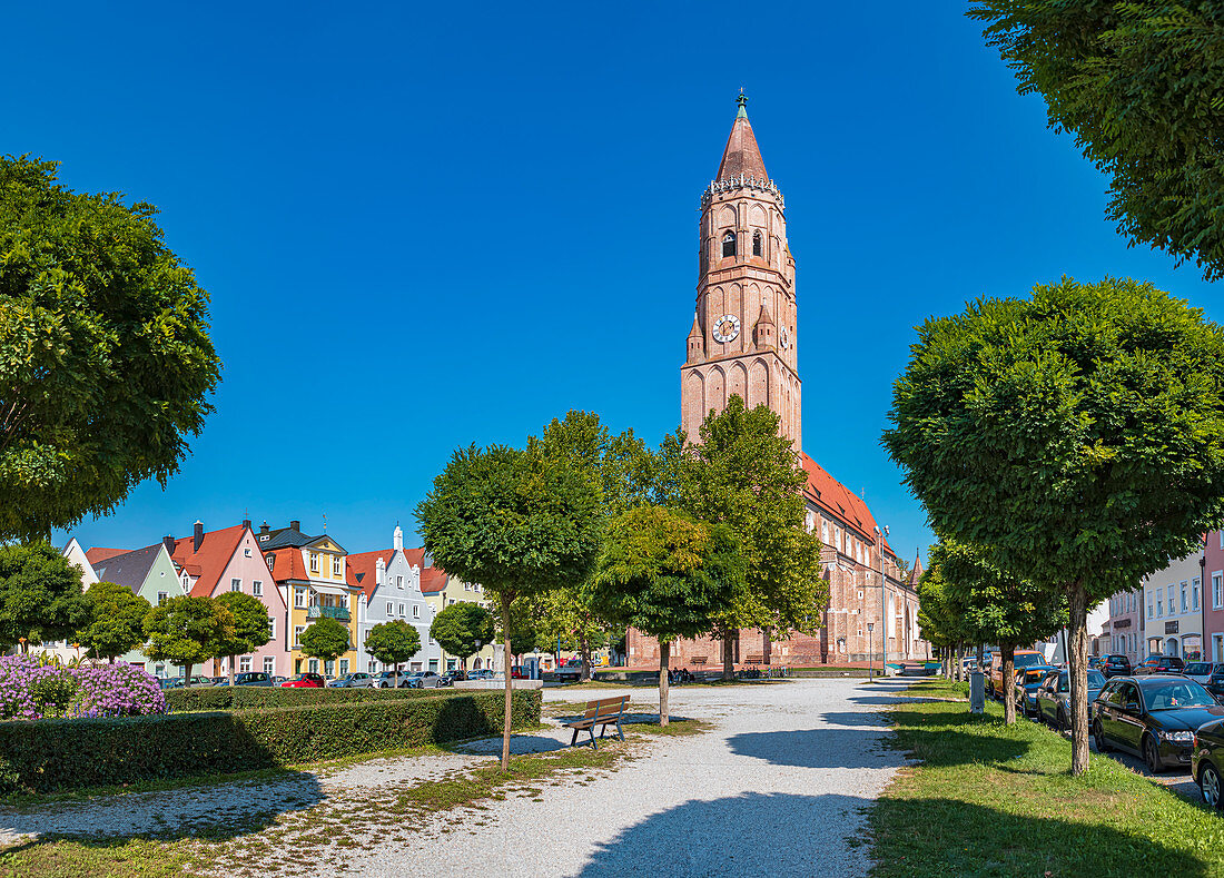 Freyung with a view of St. Jodok in Landshut, Bavaria, Germany