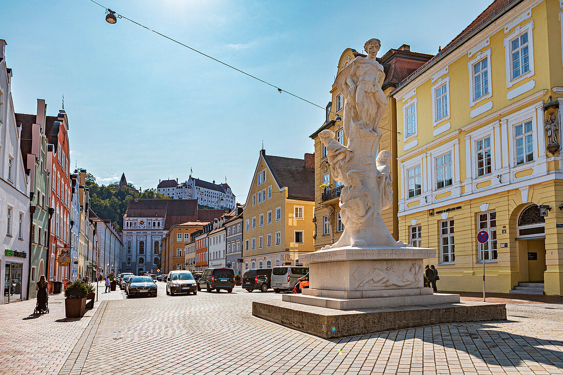 Neustadt von Landshut with a view of Trausnitz Castle, Bavaria, Germany