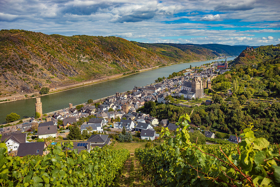 Der Rhein mit Blick auf Oberwesel, Rheinland-Pfalz, Deutschland