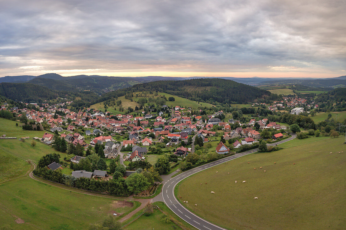 Aerial view of Rotterode, Steinbach-Hallenberg, Thuringian Forest, Rennsteig, Thuringia, Germany, Europe