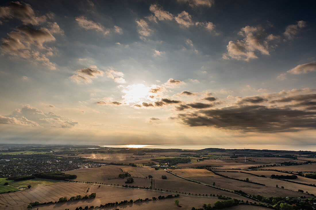 View from the balloon over Oldenburg to the Hohwachter Bay, Baltic Sea, Ostholstein, Schleswig-Holstein, Germany