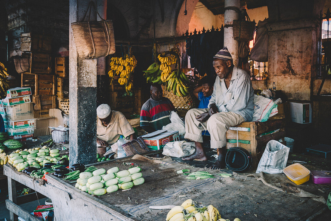 Ostafrika, Tansania, Sansibar, Obstmarkt in Stone Town