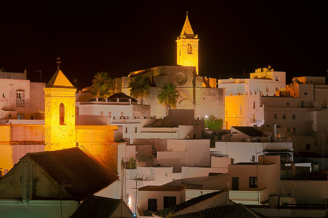 Vejer de la Frontera bei Nacht, Provinz Cadiz, Costa de la Luz, Andalusien, Spanien, Europa