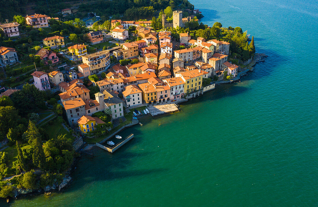 Aerial view of Rezzonico, Province of Como, Como Lake, Italy, Europe.
