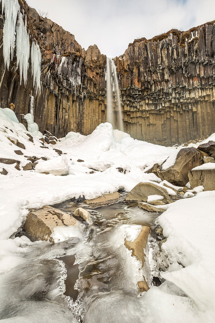 Iceland,Southern Iceland,Skaftafell National Park,the Svartifoss waterfall