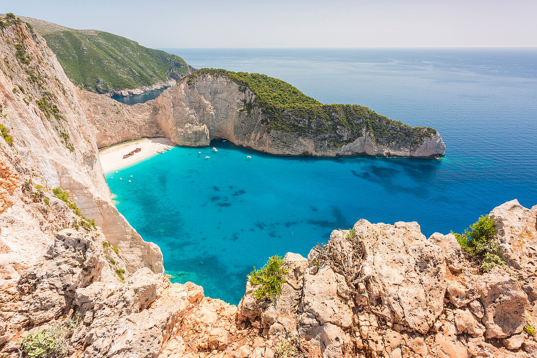 Elevated view of Shipwreck beach, Zakynthos, Ionian Islands, Greece, Europe