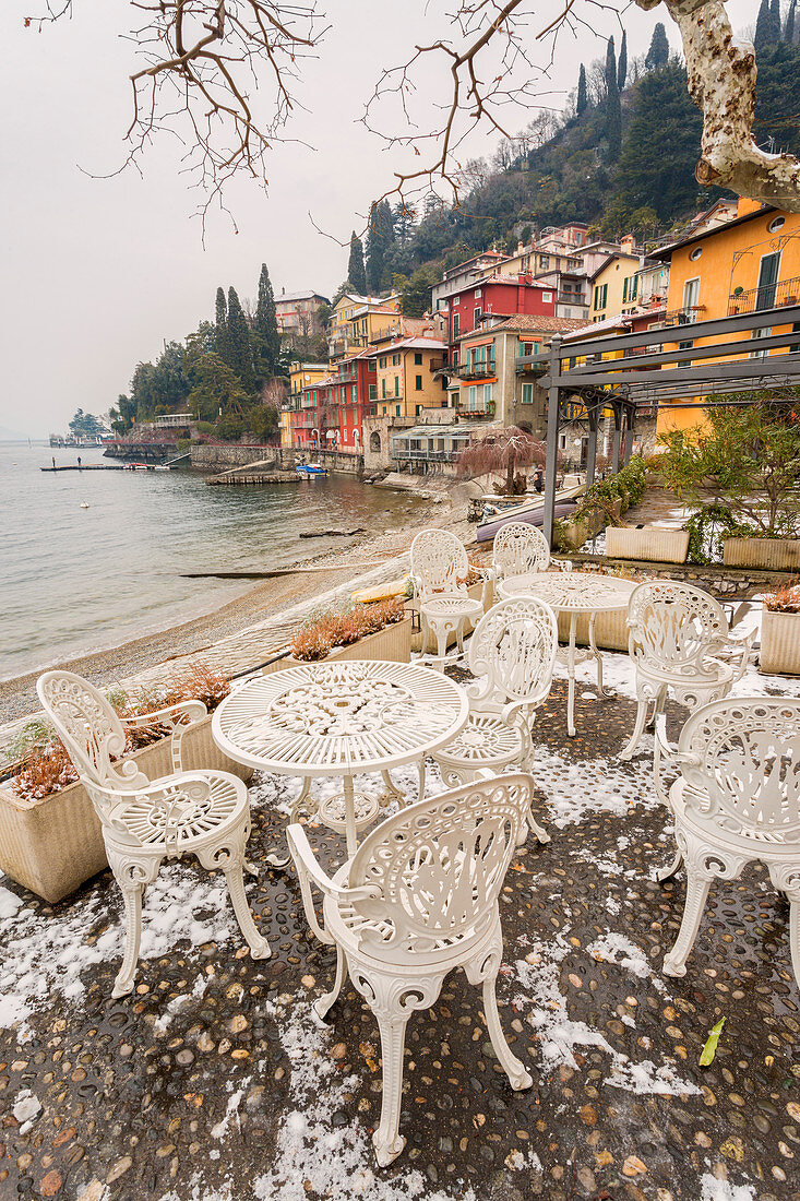 Snowy village of Varenna on Como lake, Lecco province, Lombardy, Italy