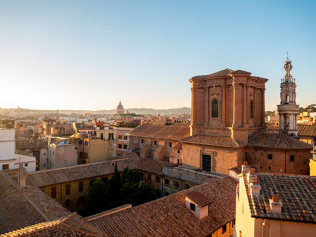 The Basilica of Sant'Andrea delle Fratte from an elevated view at sunset Europe, Italy, Lazio Region, Province of Rome, Rome