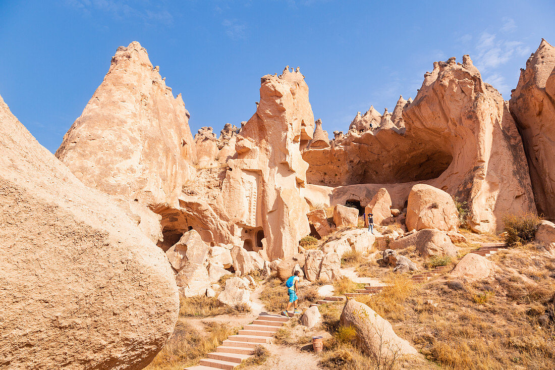 Archäologische Überreste der antiken Stadt zwischen Felsformationen, Museum von Zelve, Göreme, Kaisery, Anatolien, Türkei