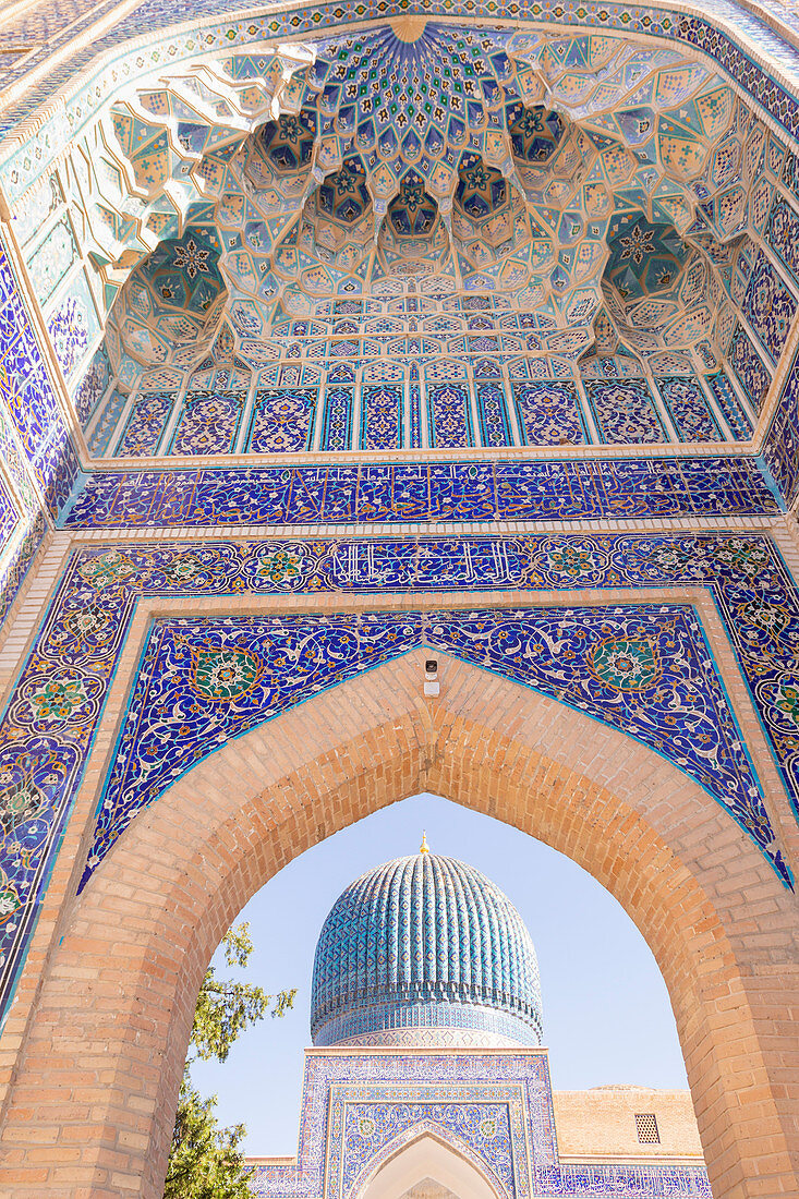 Close up of Tamerlane, Timur, mausoleum in Samarkand. Sammarcanda, Uzbekistan, Central Asia.