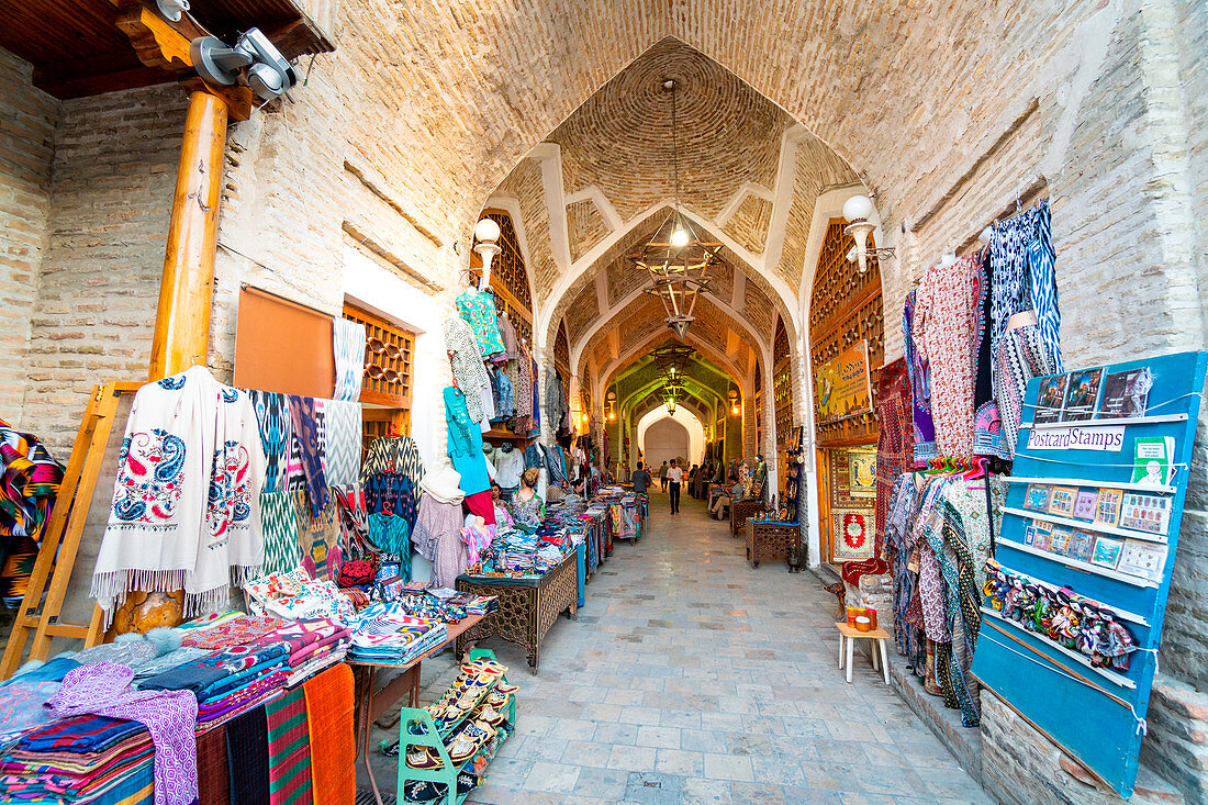 Gran Bazar of Bukhara along historical silk road. Bukhara, Uzbekistan, Central Asia.