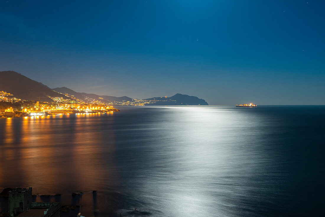 Night on east coast of Genoa, Liguria, Italy
