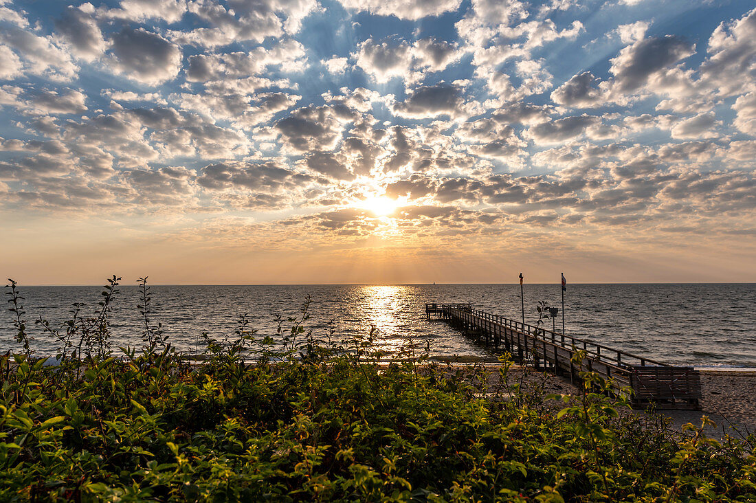 View of the Ostermade pier, Baltic Sea, Ostholstein, Schleswig-Holstein, Germany