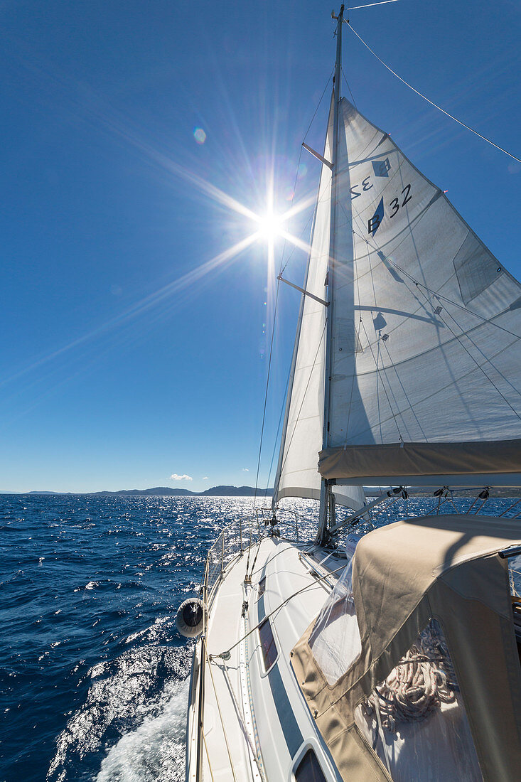 Sailing in the South of the Corsica (Porto-Vecchio, Corse-du-Sud;, Corsica, France, Europe)