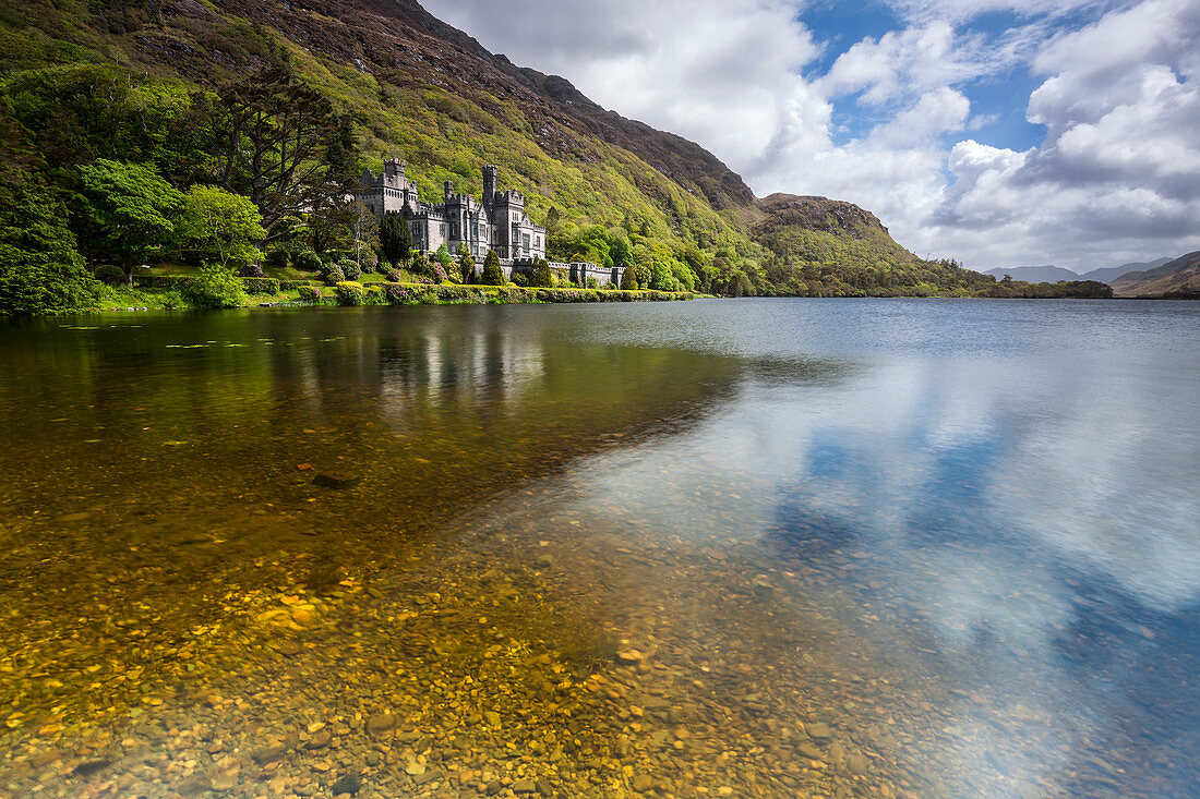 A view of Kylemore Abbey and Victorian Walled Garden, Pollacappul, Connemara, Galway, Ireland, Northern Europe