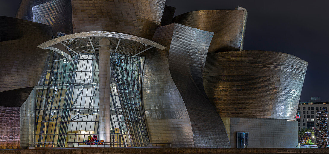 Guggenheim Museum at night, Bilbao, Basque country, Spain, Iberian Peninsula, Western Europe