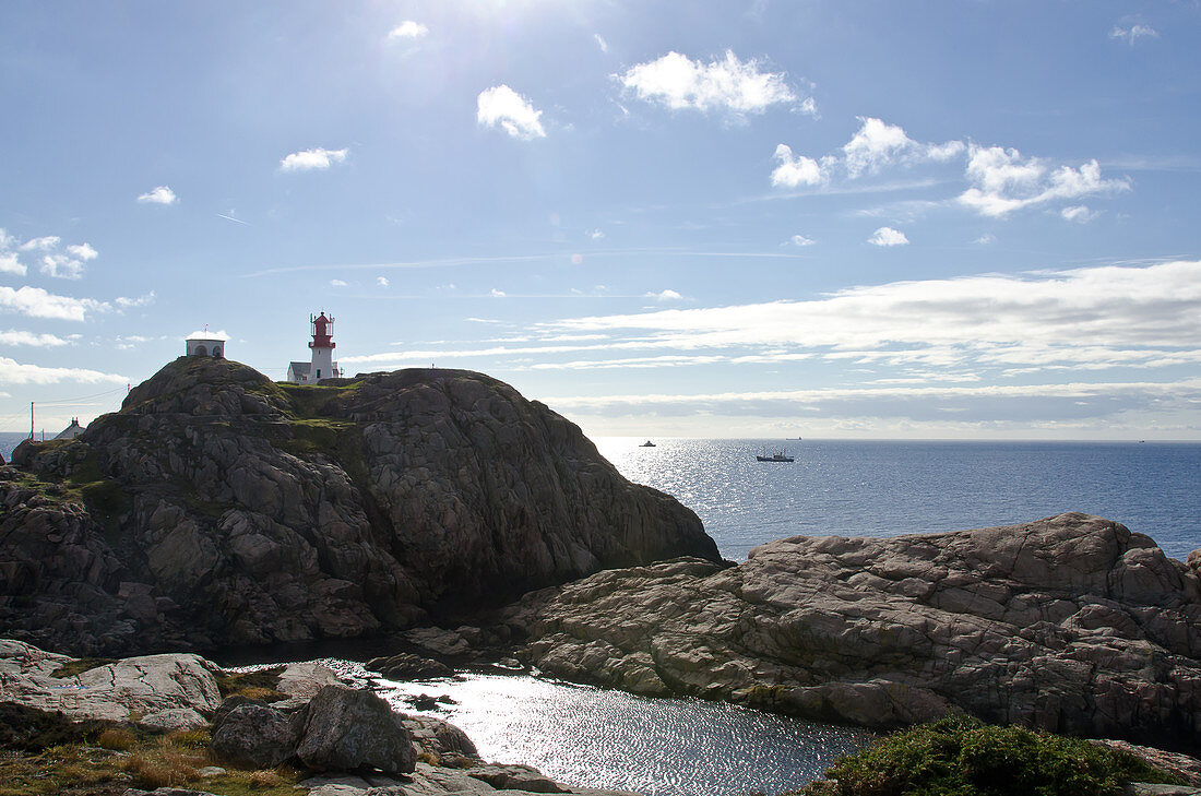 View of the lighthouse from Lindesnes Fyr, Skagerrak, Agder, Norway