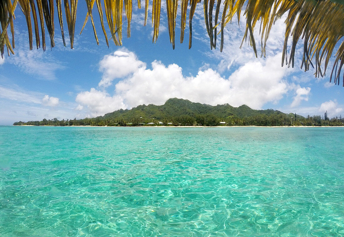 Landscape view of Rarotonga Island and Muri Lagoon in Rarotonga, Cook Islands.