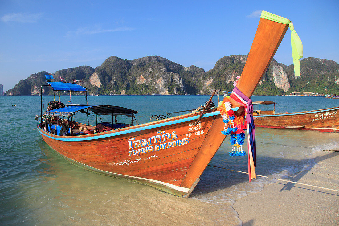 Thailand, Krabi, Phi Phi Don Island, landscape, scenery, boat, beach, 