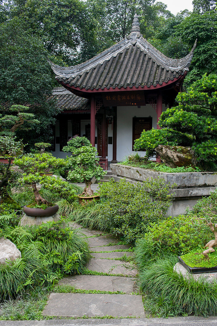 The bonsai garden and pavilion at the Du Fu Cottage of the poet Du Fu (712 