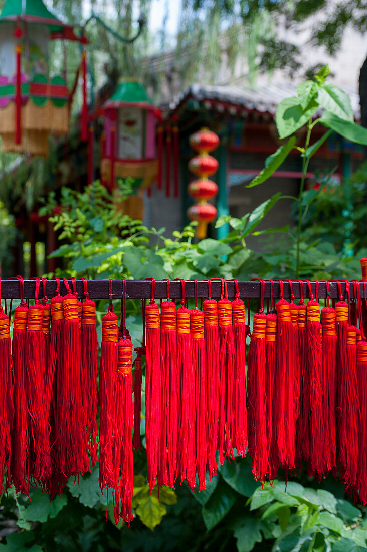 Colorful decorations at the Bai Jia Da Yuan Restaurant in Beijing, China.