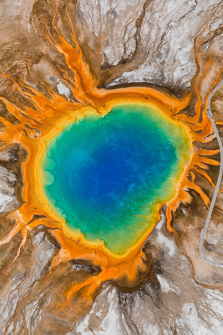 Grand Prismatic Spring, mittleres Geysir-Becken, Yellowstone-Nationalpark, Wyoming, USA