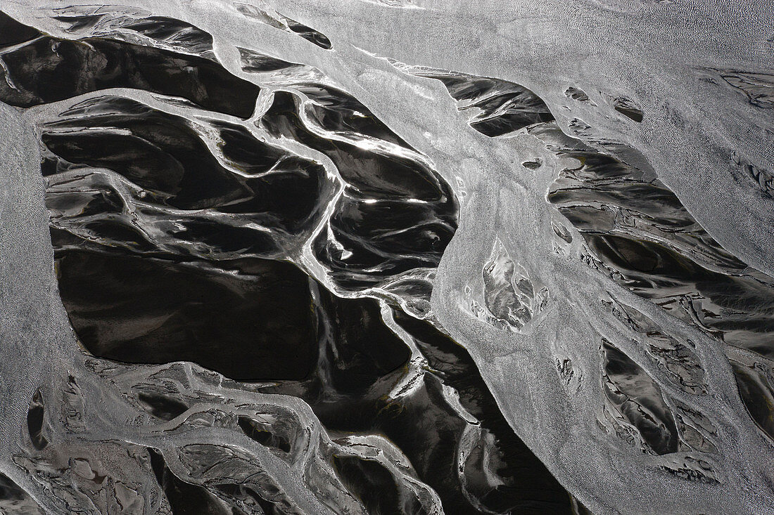 Aerial view of Hosa river estuary, SW Iceland