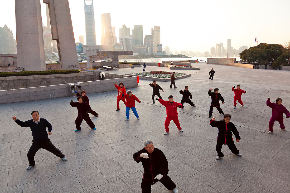 Tai Chi exercises, early morning, The Bund, Shanghai, China