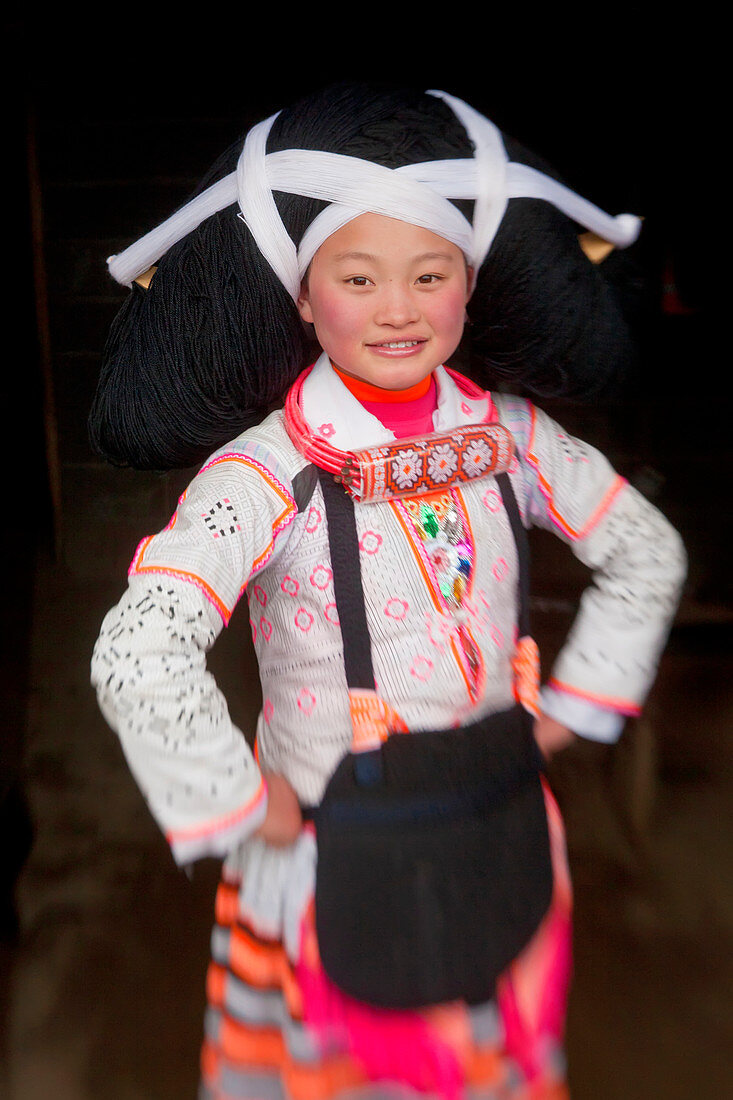 Portrait of a Long Horn Miao girl, Sugao, Guizhou Province, China