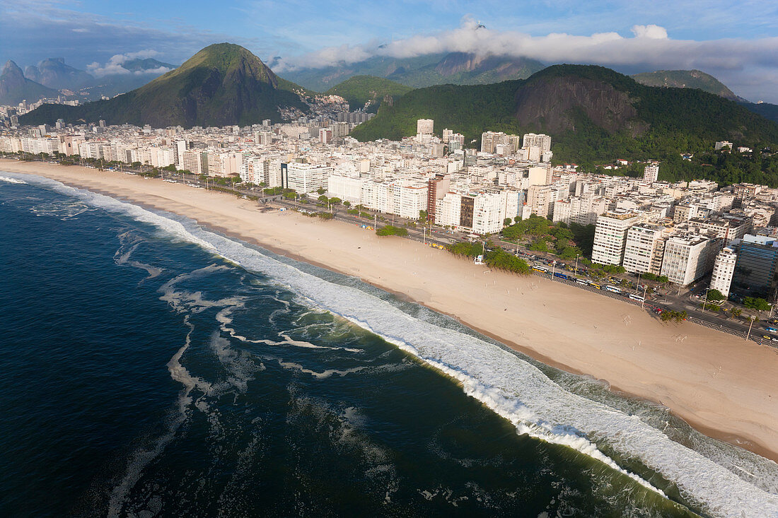 Aerial view of Copacabana beach, Copacabana, Rio de Janeiro, Brazil
