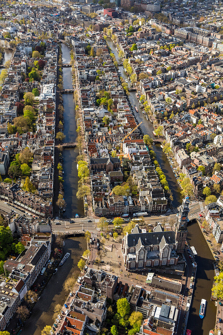 Amsterdam, Niederlande, Luftaufnahme der Altstadt