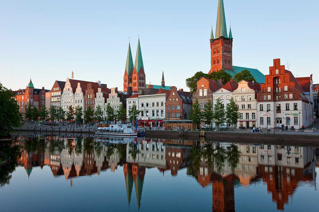 Old town and River Trave at Lubeck, Schleswig-Holstein, Germany 