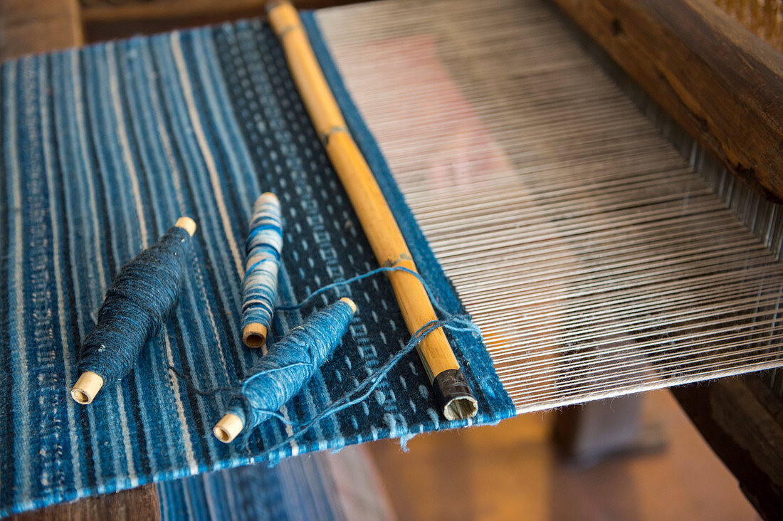 A weaving loom at a weavers home in Teotitlan del Valle, a small town in the Valles Centrales Region near Oaxaca, southern Mexico.