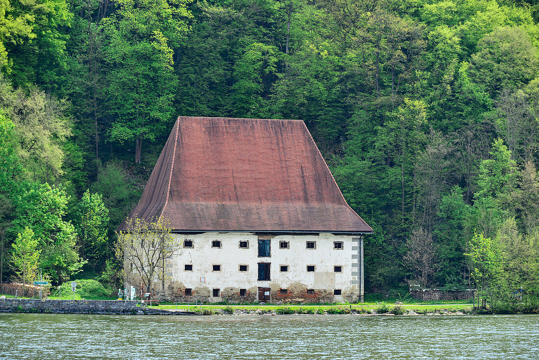 Old granary directly on the Danube Cycle Path, near Haibach ob der Donau, Austria