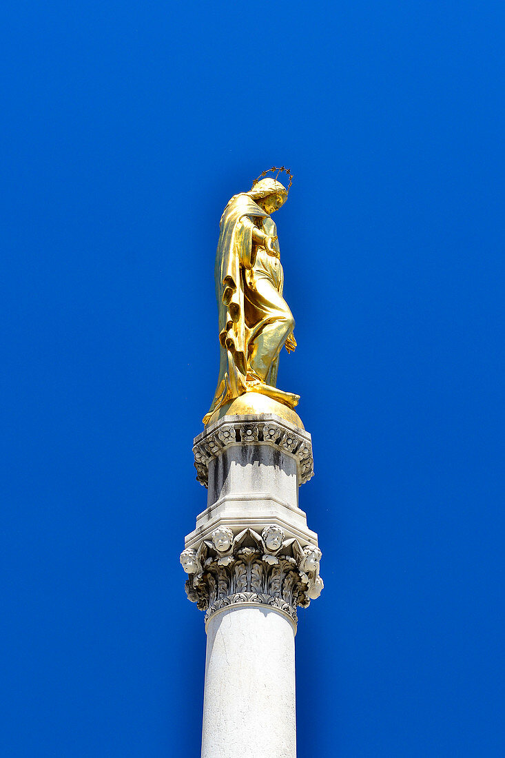 The monument of the golden statue of Saint Mary, Zagreb, Croatia