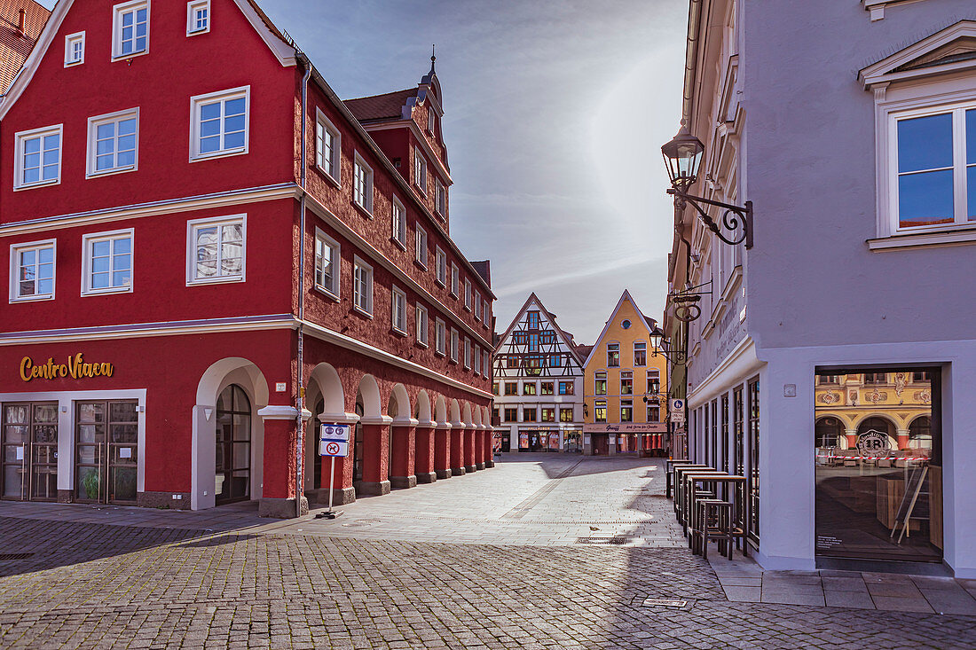 Kramerstrasse on the market square in Memmingen, Bavaria, Germany
