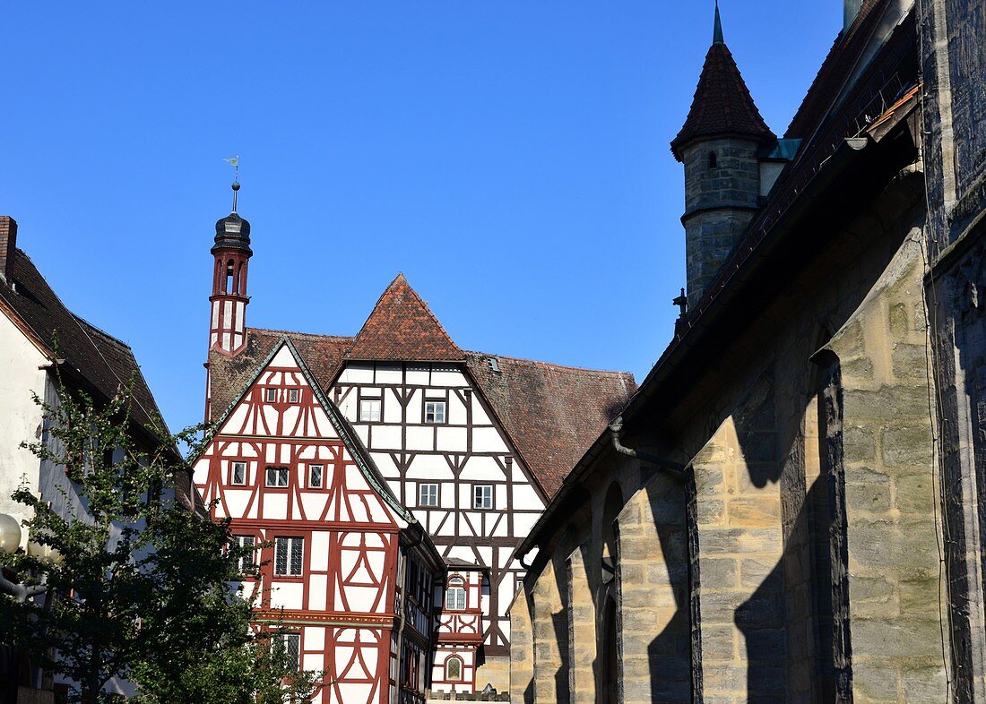 An der Pfarrkirche St. Martin in der Altstadt von Forchheim, Fachwerk, Oberfranken, Bayern, Deutschland
