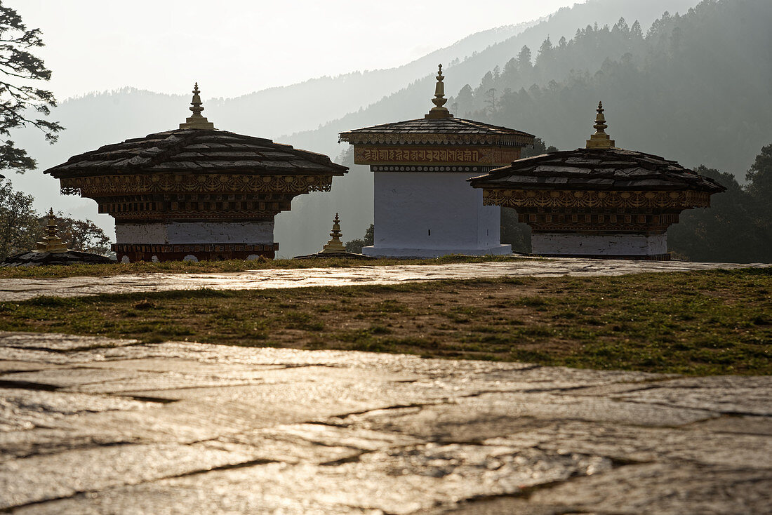 The road between Thimphu and Punakha passes the Dochu La (pass), which is over 3100 meters high. 108 choirs mark the height of the pass.