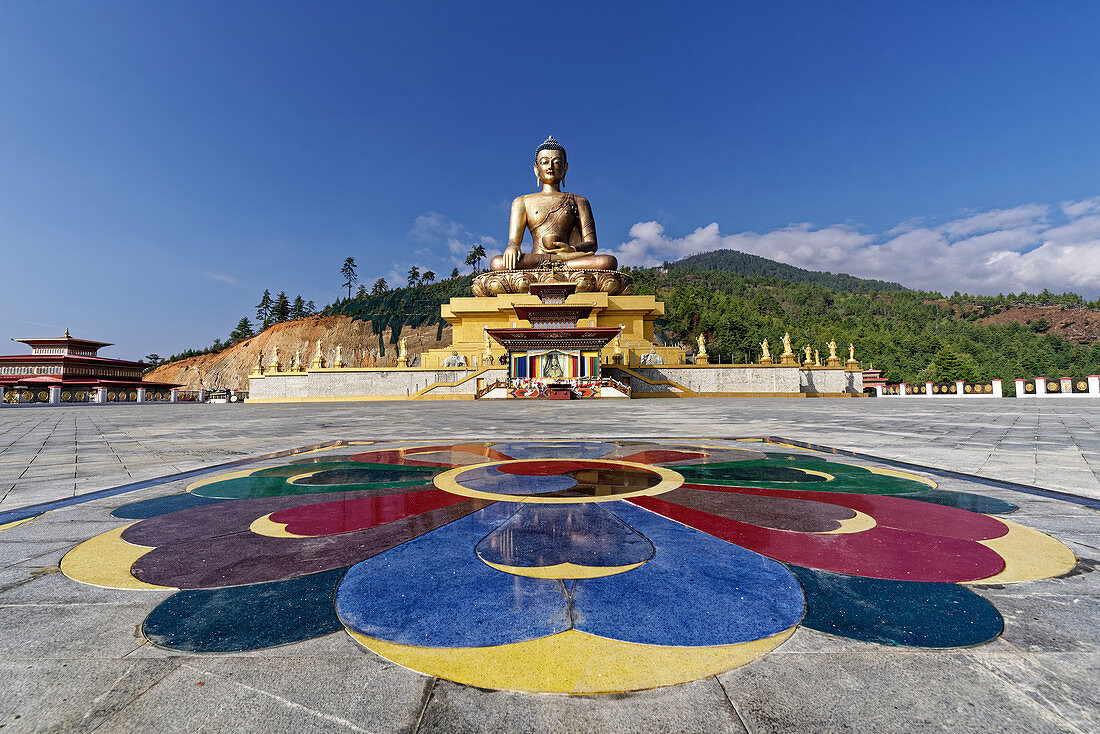 The pilgrimage destination and landmark of Thimphu is the huge Dordenma Buddha statue.
