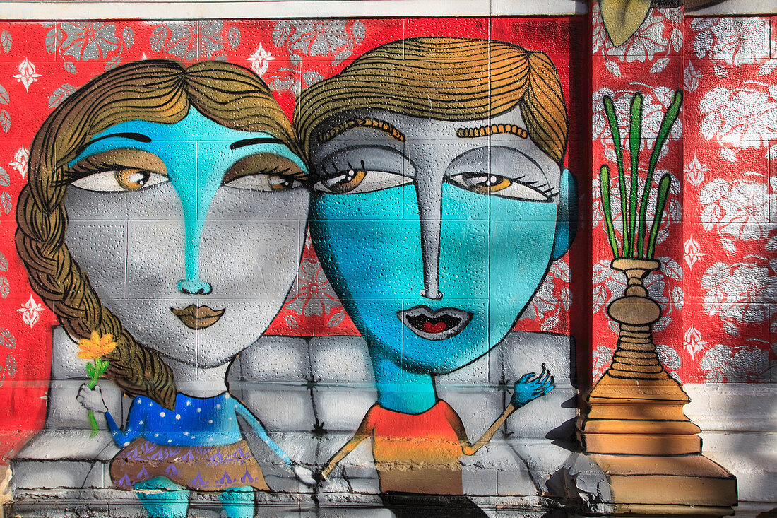 Chile, Valparaiso, Wandbild, Graffiti, Straßenszene