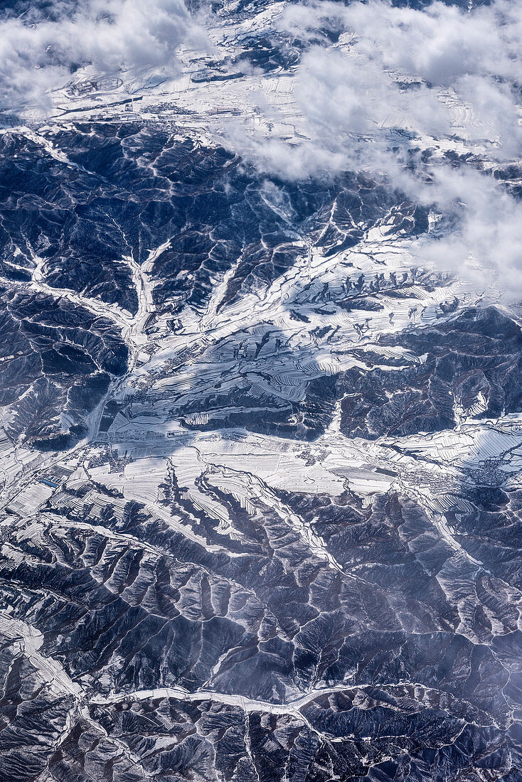 Luftbildaufnahme im Norden Chinas, China, Asien