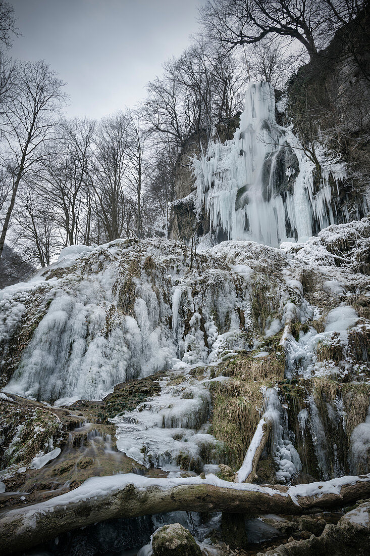 Frozen waterfall, Bad Urach, Reutlingen district, Swabian Alb, Baden-Wuerttemberg, Germany, Europe